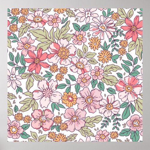 Elegant floral pattern in small hand draw flower  poster