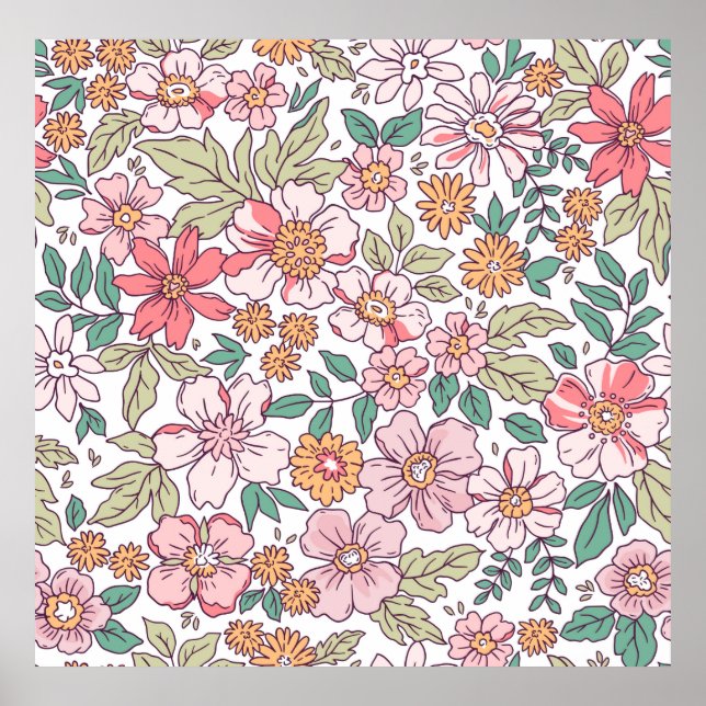Elegant floral pattern in small hand draw flower.  poster (Front)