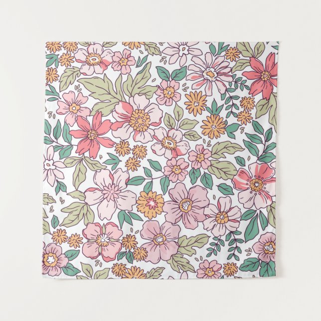 Elegant floral pattern in small hand draw flower.  tapestry (Front)