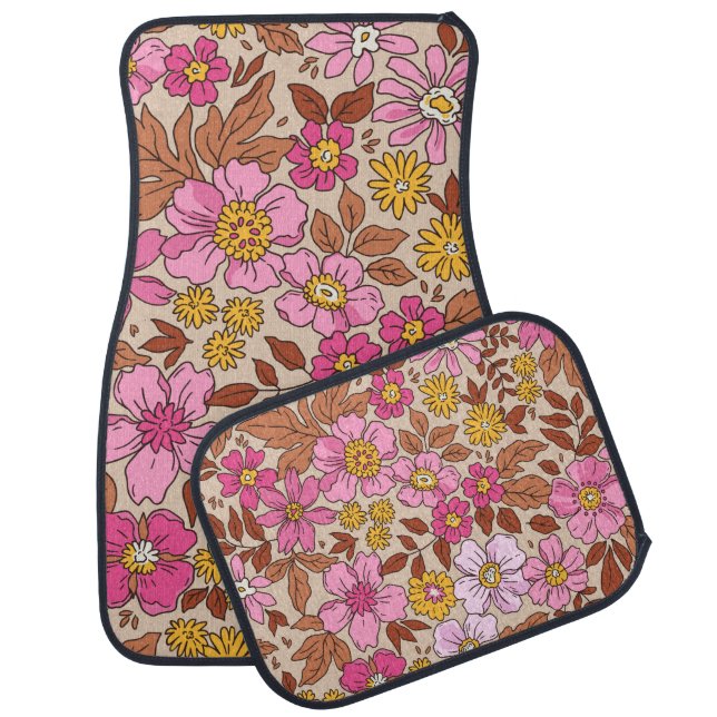 Elegant floral pattern in small hand draw flowers. car floor mat (Set)