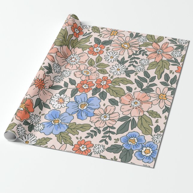 Elegant floral pattern in small hand draw flowers  wrapping paper (Unrolled)