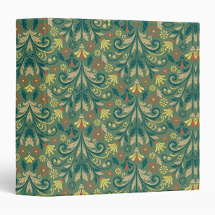Elegant Floral Pattern in Yellow and Red on Green 3 Ring Binder