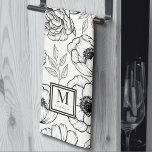 Elegant Floral Pattern Initial Monogram Kitchen Towel<br><div class="desc">Elegant Floral Pattern Initial Monogram kitchen towel. Add a touch of elegance to your kitchen with this personalized monogram tri-fold towel. Featuring a chic square detail framing the monogram and name, the towel displays a beautiful black-and-white botanical floral pattern inspired by high-end designs. The mix of bold serif and delicate...</div>