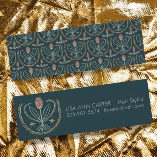 Elegant Floral Pattern Lucile Tile Deep Green Mini Business Card