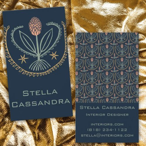 Elegant Floral Pattern Lucile Tiles Deep Blue Business Card