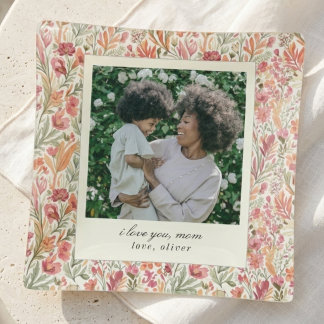 Elegant Floral Pattern Mom Photo Keepsake Trinket Tray