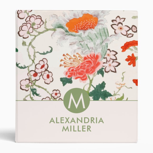 Elegant Floral Pattern Monogram 3 Ring Binder (Front)