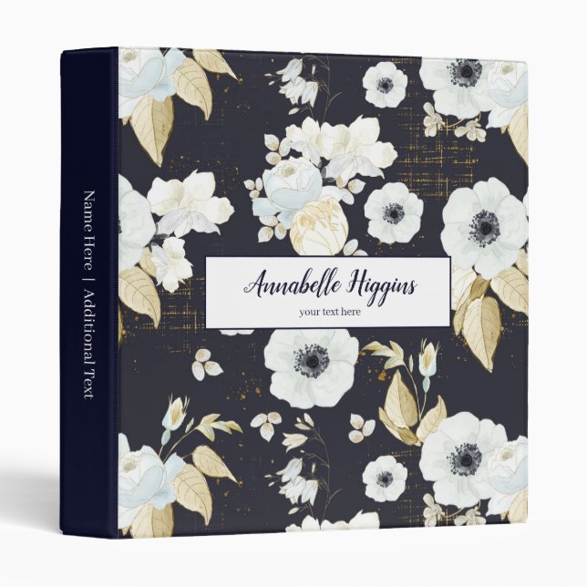 Elegant Floral Pattern Monogram 3 Ring Binder (Front/Spine)