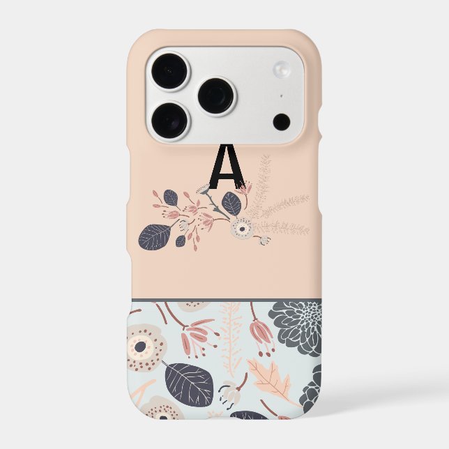 Elegant Floral Pattern Monogram Initial Iphone Case (Back)