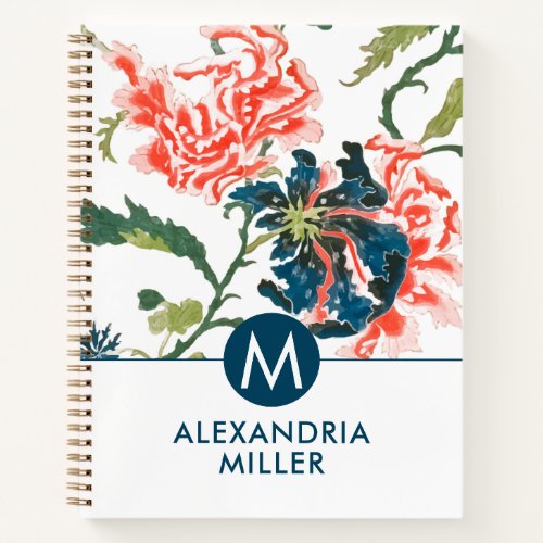 Elegant Floral Pattern Monogram Notebook