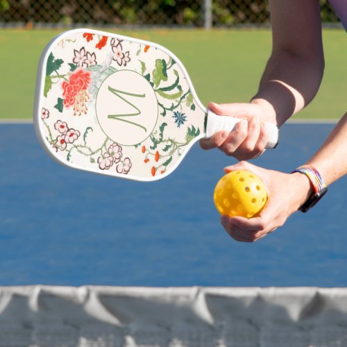 Elegant Floral Pattern Monogram Pickleball Paddle