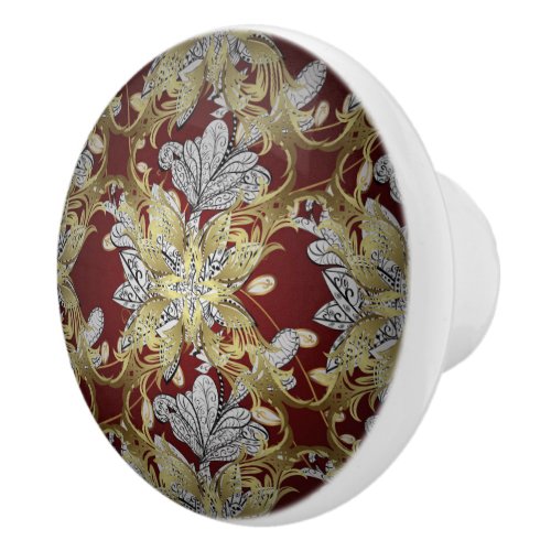 Elegant Floral Pattern Neutral Colors Gold Element Ceramic Knob