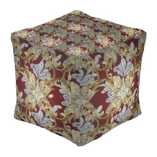 Elegant Floral Pattern Neutral Colors Gold Element Pouf