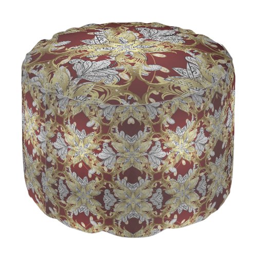 Elegant Floral Pattern Neutral Colors Gold Element Pouf