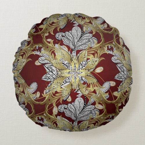 Elegant Floral Pattern Neutral Colors Gold Element Round Pillow