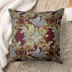 Elegant Floral Pattern Neutral Colors Gold Element Throw Pillow