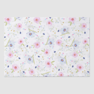 Elegant Floral Pattern of Blue & Pink Flowers Tissue Paper