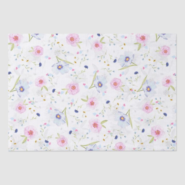 Elegant Floral Pattern of Blue & Pink Flowers Tissue Paper (Front)