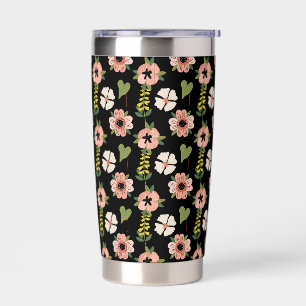 Elegant Floral Pattern on Black Chic Botanical Insulated Tumbler