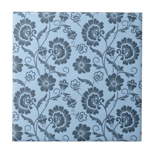 Elegant Floral Pattern on Light Blue Back Ceramic Tile