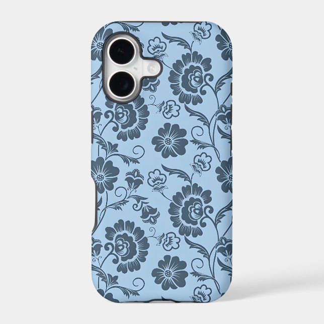Elegant Floral Pattern on Light Blue Back Iphone Case (Back)