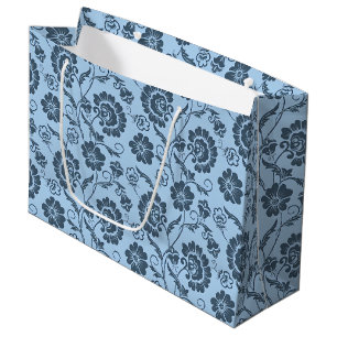 Elegant Floral Pattern on Light Blue Back Large Gift Bag