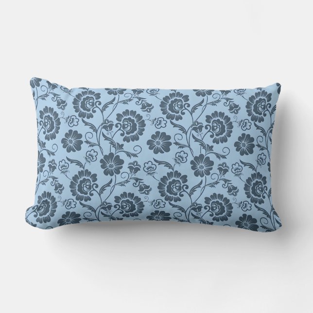 Elegant Floral Pattern on Light Blue Back Lumbar Pillow (Front)