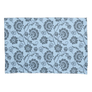 Elegant Floral Pattern on Light Blue Back Pillow Case