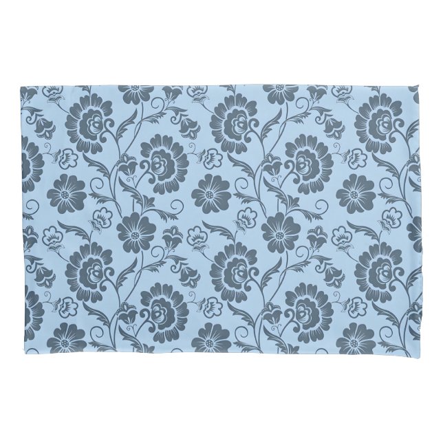 Elegant Floral Pattern on Light Blue Back Pillow Case (Front-Left)