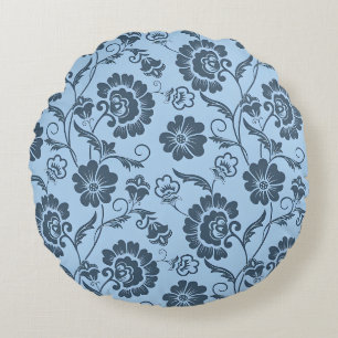 Elegant Floral Pattern on Light Blue Back Round Pillow
