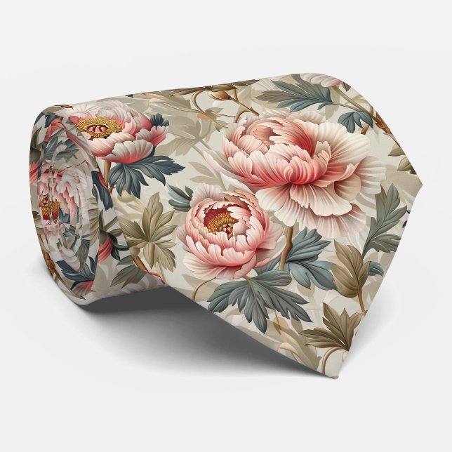Elegant floral pattern. Pale pink peonies  Neck Tie (Rolled)