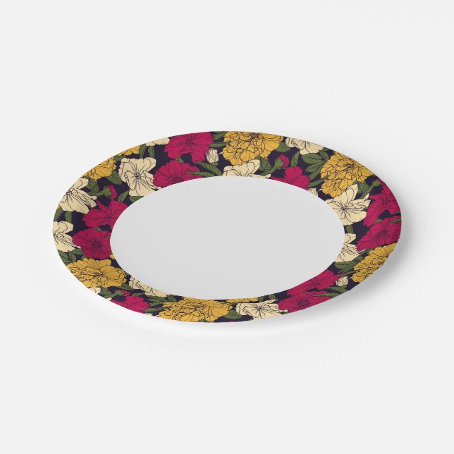 Elegant floral pattern paper plates (Angled)