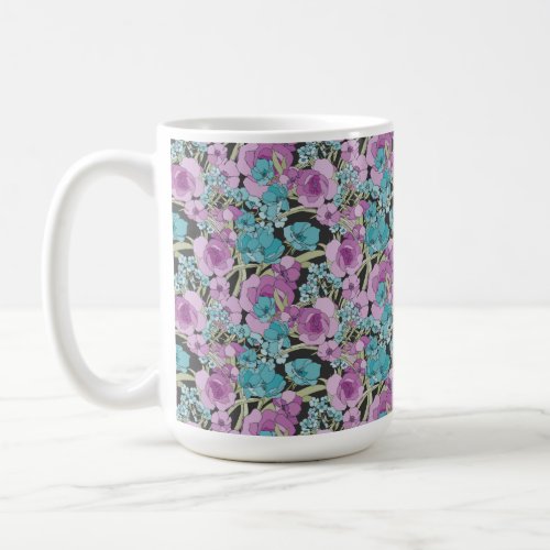 Elegant Floral Pattern Pink Purple Black Backgroun Coffee Mug