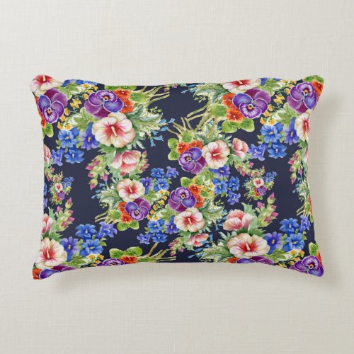 Elegant Floral Pattern Pink Yellow Blue Foliage Accent Pillow