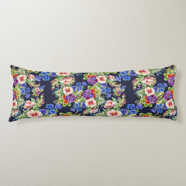 Elegant Floral Pattern Pink Yellow Blue Foliage Body Pillow (Front)