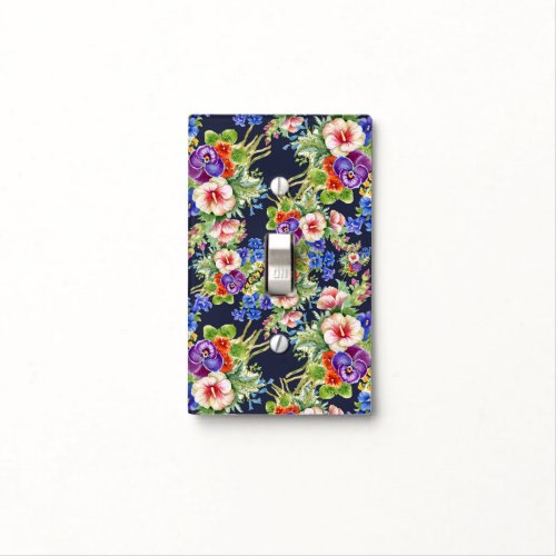 Elegant Floral Pattern Pink Yellow Blue Foliage Light Switch Cover