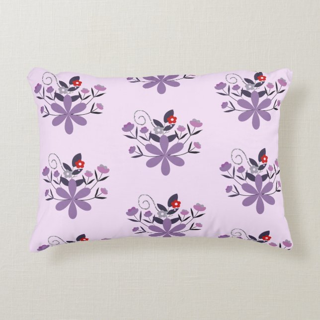 Elegant floral pattern purple violet gray red accent pillow (Front)