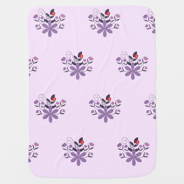 Elegant floral pattern purple violet gray red baby blanket (Front)