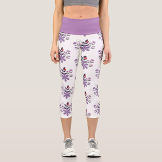 Elegant floral pattern purple violet gray red capri leggings