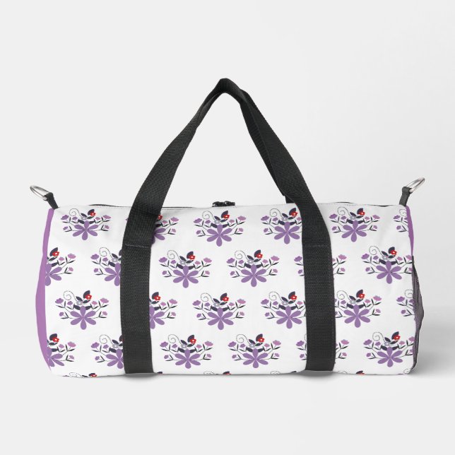 Elegant floral pattern purple violet gray red  duffle bag (Front)