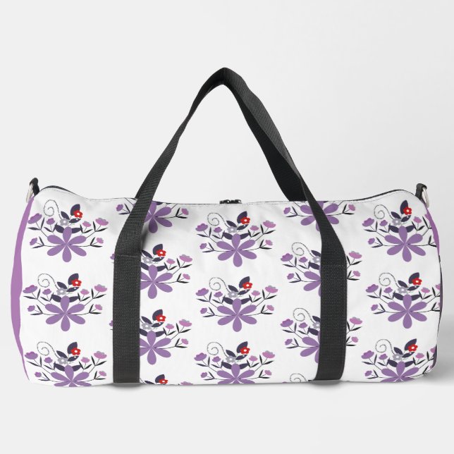 Elegant floral pattern purple violet gray red  duffle bag (Front)