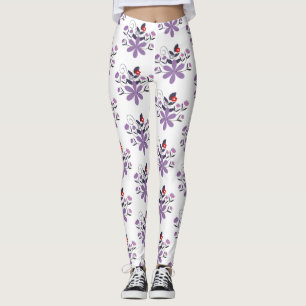 Elegant floral pattern purple violet gray red leggings