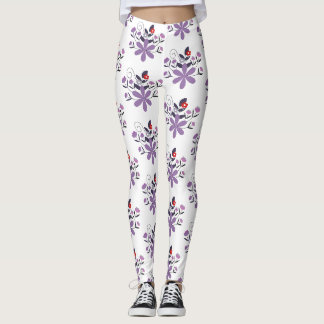 Elegant floral pattern purple violet gray red leggings