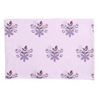 Elegant floral pattern purple violet gray red pillow case