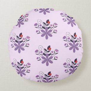 Elegant floral pattern purple violet gray red round pillow