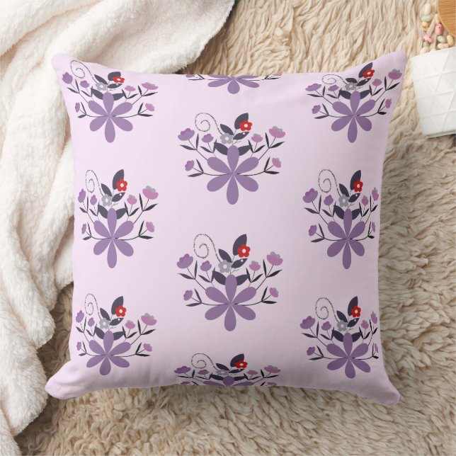 Elegant floral pattern purple violet gray red throw pillow (Blanket)