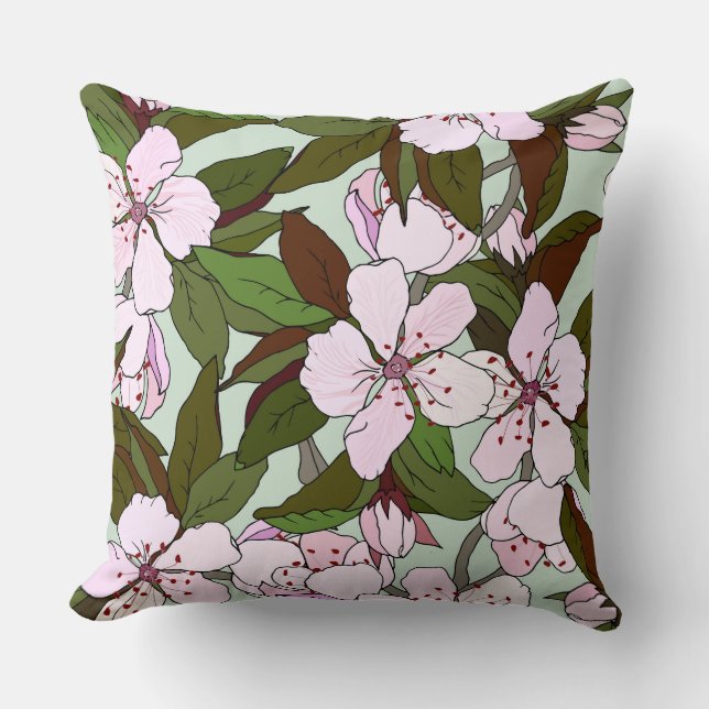Elegant floral pattern spring garden greenery cute throw pillow (Front)