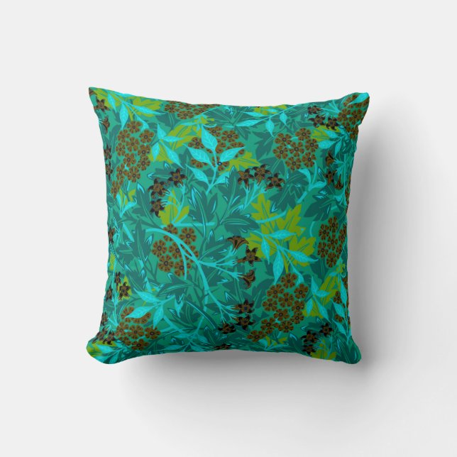Elegant Floral Pattern | Teal & Turquoise Throw Pillow (Front)