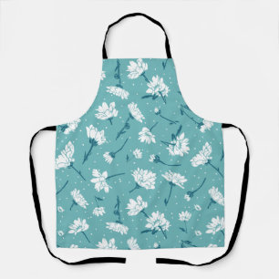 Elegant Floral Pattern - Teal & White Botanical Apron