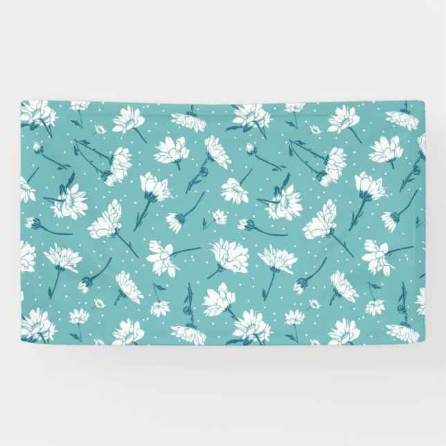 Elegant Floral Pattern - Teal & White Botanical Banner (Horizontal)